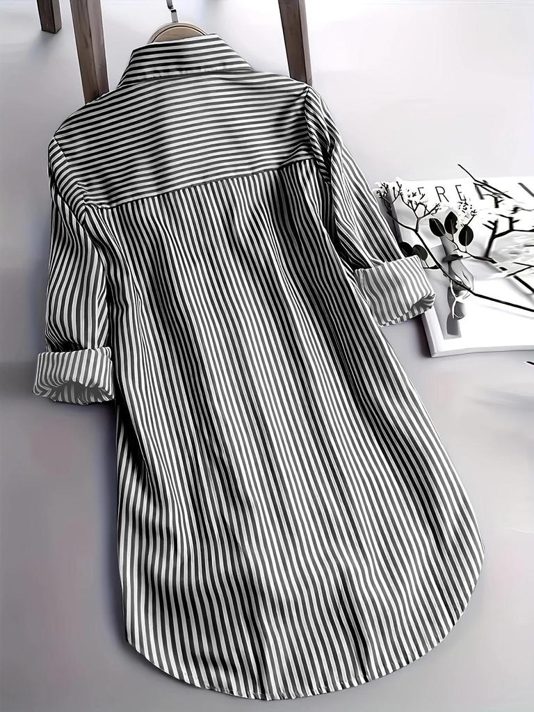Classic European & American Women's Striped Long Sleeve Casual Top