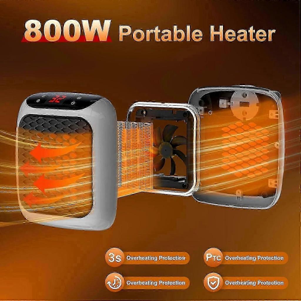 Portable Heater, 800W Ceramic Plug in Heater, Space Electric Fan Heater with Remote Control, 12H Timer, LED Display, 2 Heat Setting