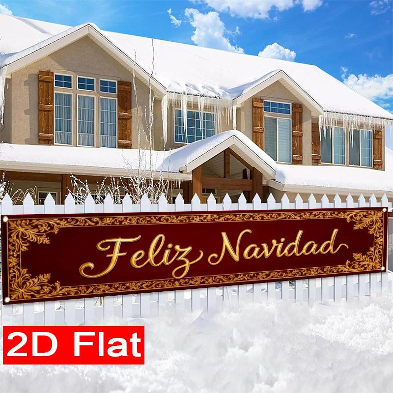 Spanish Festive Xmas Merry Christmas Outdoor Banner, Garden Fence Porch Decoration