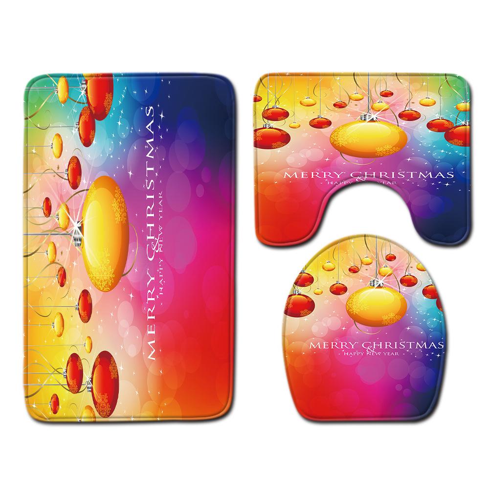 Christmas Shower Curtain Floor Mat Combination Four-Piece Set Bathroom Toilet Carpet Shower Room Mat Foot Mat