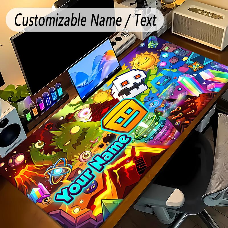 Large Mouse PadGeometry Dash Custom Name Text Personalized Desk Mat Non Slip Gaming Pad