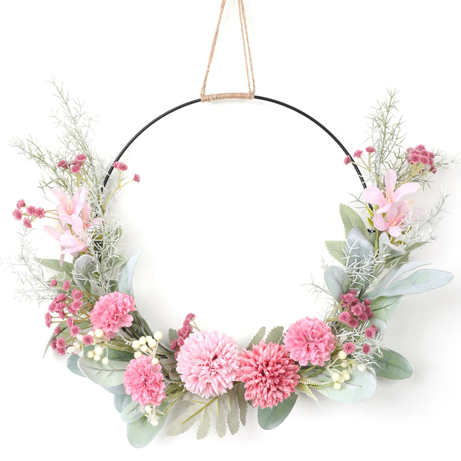 Couronne Florale Cerceau Résistante à la Poussière Imperméable Style Pastoral Couronnes Cerceau Artificielles Pour Porte d'Entrée Rose Rosé white