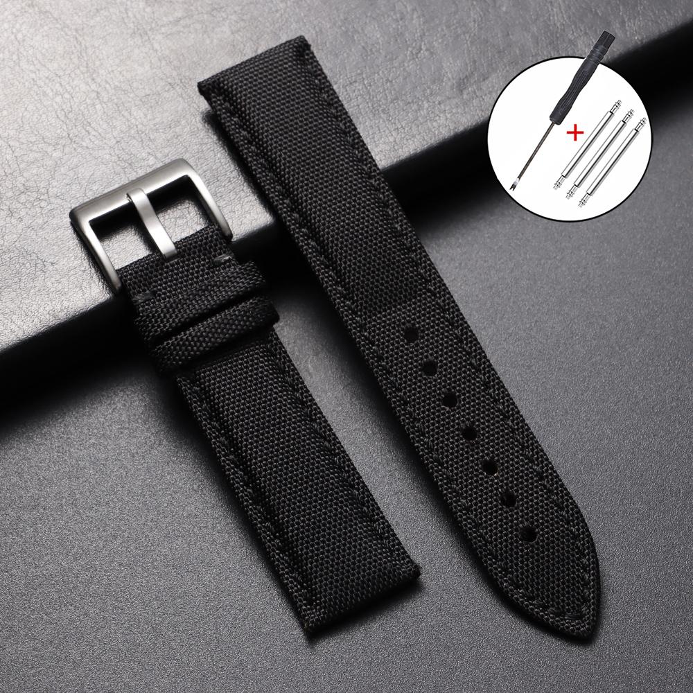 Correa de Reloj de Lona 22mm 24mm Correa de Reloj de Nylon y Cuero Impermeable para Seiko para Omega Pulsera Deportiva Cinturón con Costura Hecha a Mano