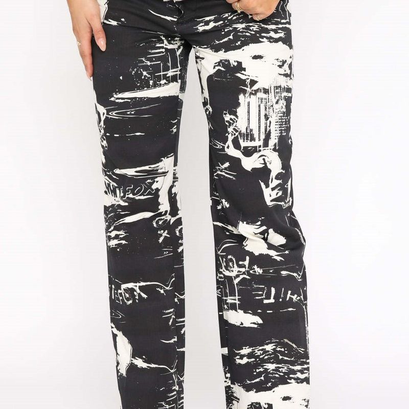 2024 Summer New Arrival Versatile European and American Women's Clothing Fashion Print Elegant Slim Looking Mid-Waist Straight Casual Pants