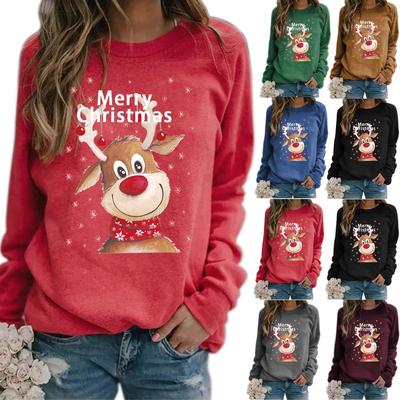 Damen Pullover mit Weihnachtsmotiv, bedruckt, lässig, locker, dünn, Kapuzenpullover, Damen-Sweatshirt