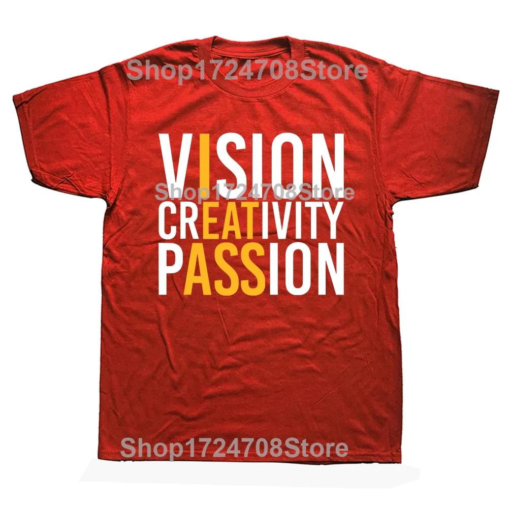 Vision Creativity Passion Men Letters Print T Shirts Cool Cotton Round Neck Streetwear Tops Shirts Vintage Euro Size Summer Tees S