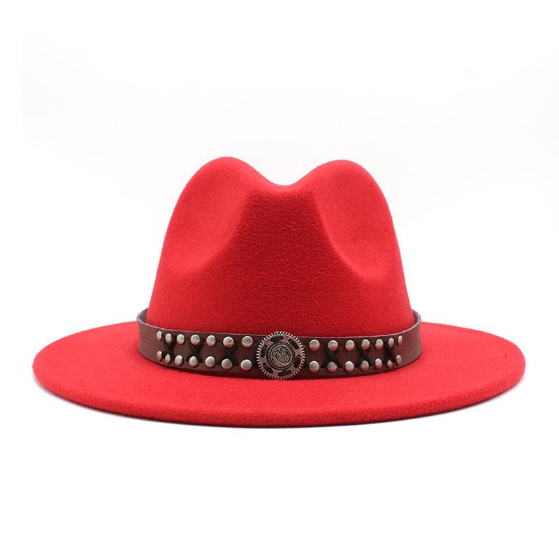Ji Nan Ladies Wool Jazz Hat Big Eaves Hat Trendy Flat Edge Top Hat