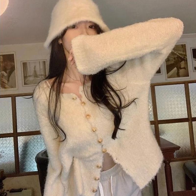 

Вязаный кардиган из пуха енота для женщин, осенний, высококачественный, свободный свитер-пальто для многослойной носки, верхняя одежда XL