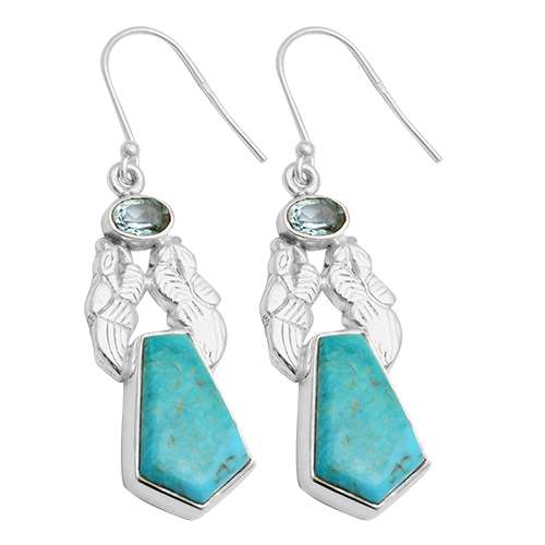 

Turquoise, Blue Topaz Gemstone Earrings Solid 925 Sterling Silver Handmade Earrings Jewelry Gift For Women And Girls E-2870