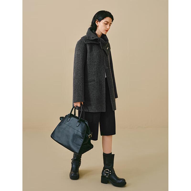 INMAN Women's Alpaca & Silk Scarf Collar Double-Faced Wool Coat