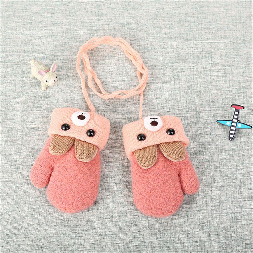 Girls Keep Finger Warm Cartoon Bear Baby Newborn Thick Plus Velvet Kids Gloves Knitting Mittens
