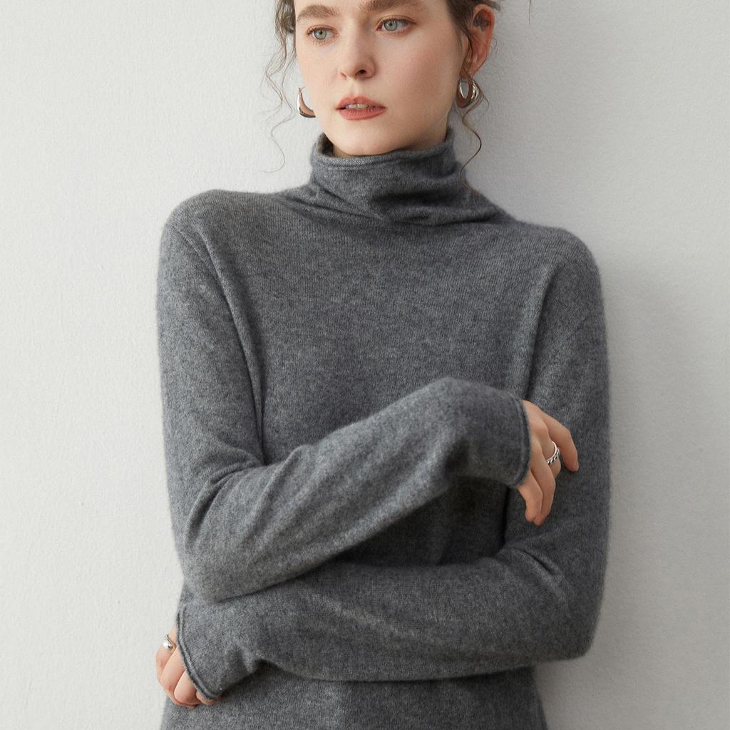 Women's Cashmere High Neck Sweater - Slim Fit Knitwear for Autumn/Winter