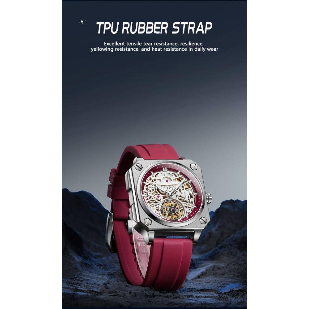 High-End Herrenuhr Skelett Mechanische Uhr Luxus Quadratisch Edelstahlarmband Automatisch Selbstaufziehend Wasserdicht Lumin
