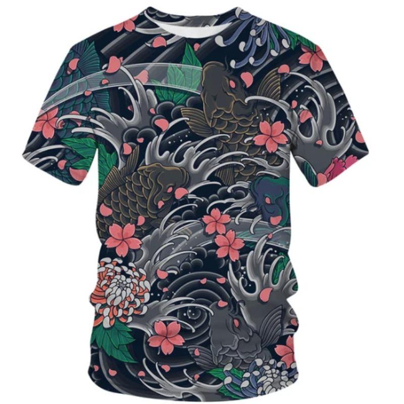 Men's 3D Printed T-Shirt Colorful Animal Plant Pattern Printing Short Sleeve O-Neck Pullover Casual Top