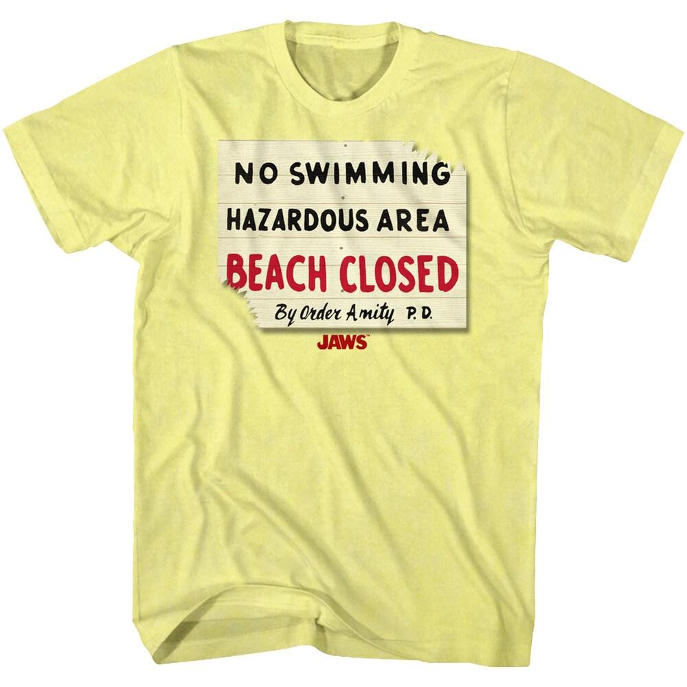 JAWS The Movie T-Shirt No Swimming Hazardous Area Beach Closed Yellow Heather Unisex T-Shirt XL