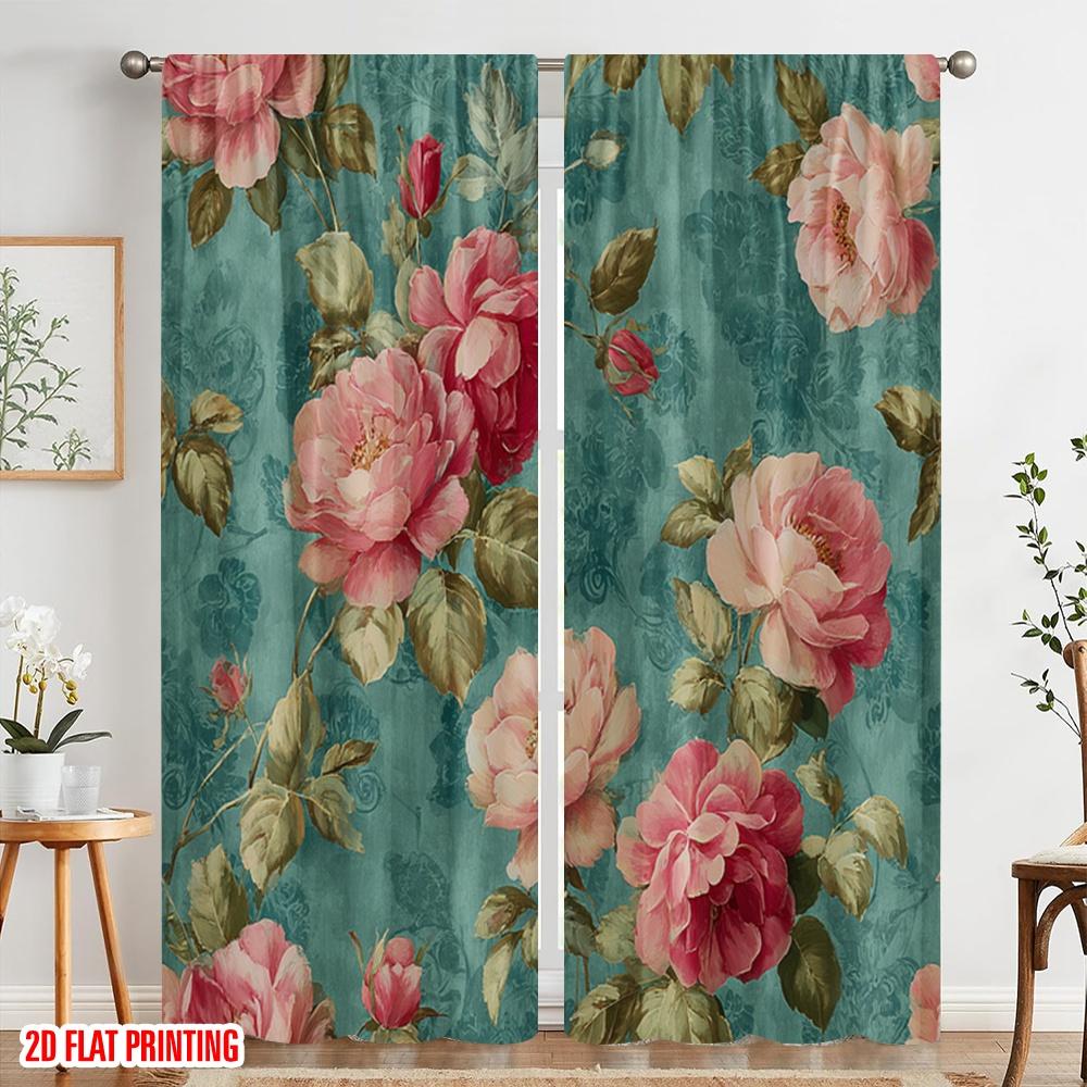 2 Stück, 2D-Flachdruck Beliebte Vorhangpaneele Blumige Eleganz(1) Vielseitiger Stoff (ohne Stange) Geschenke für Schlafzimmer, Wohnzimmer,