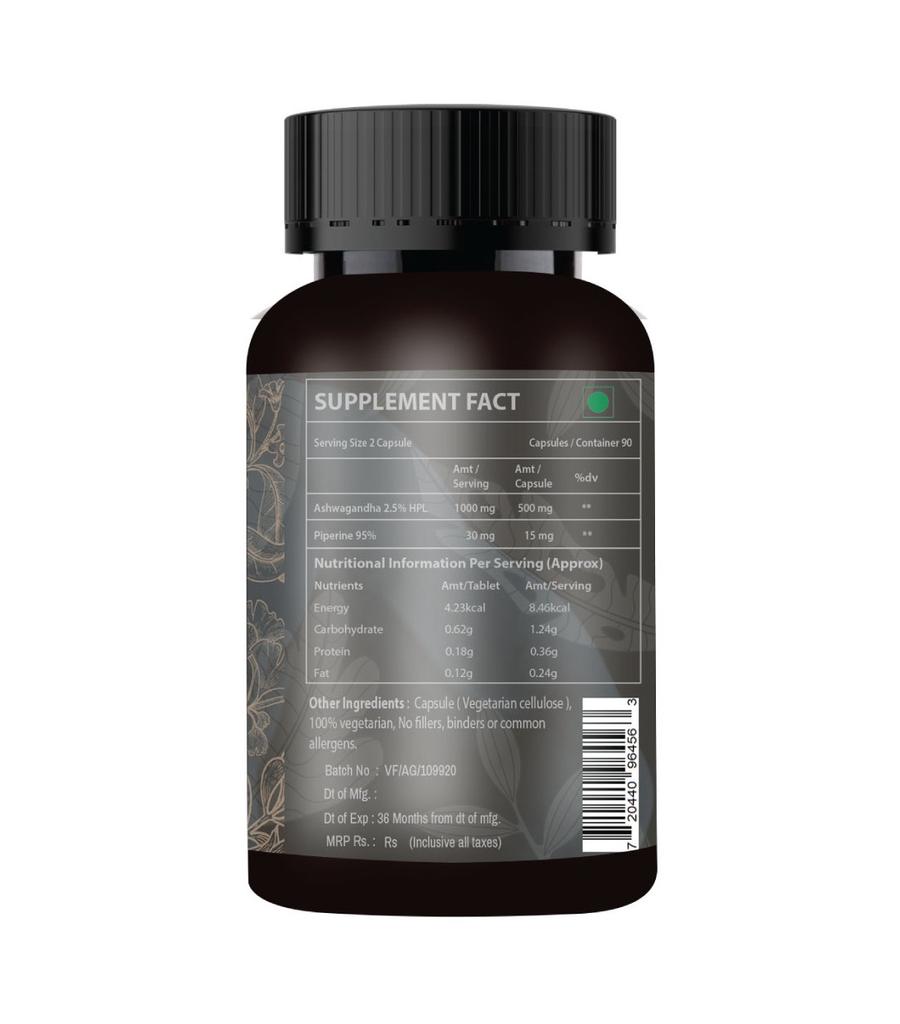 Ashwagandha + Piperin (90 Kapseln, 500 mg), Ashwagandha mit Piperin Vitamin Haat