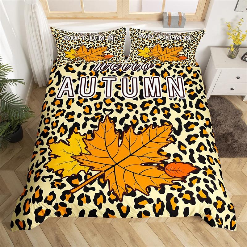 Happy Thanksgiving Duvet Cover Fall Maple Leaf Bedding Set Microfiber Gnome Gold Pumpkin Farm Harvest Comforter Cover King Size