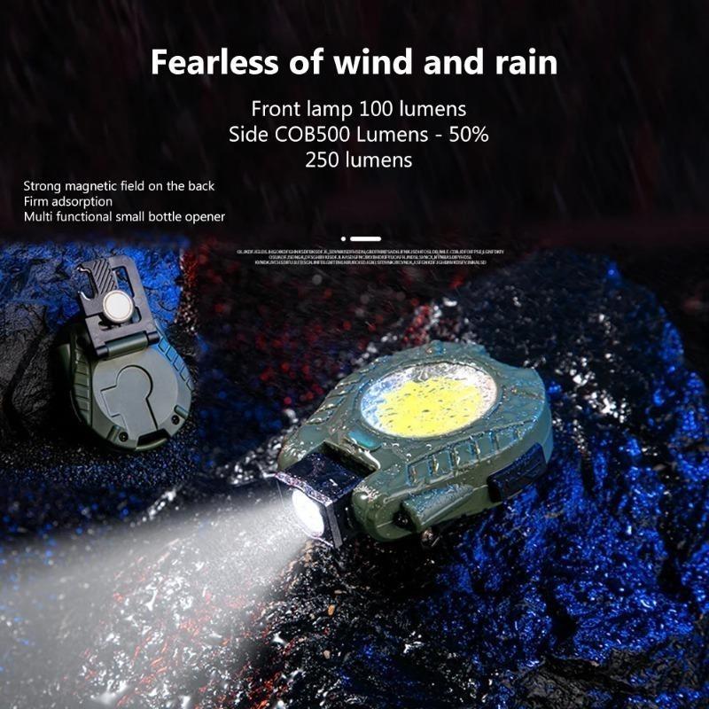 Multifunctional COB Keychain Light with Hand Wave Sensor Portable Clip-on LED Flashlight Hat Headlight for Outdoor Working
