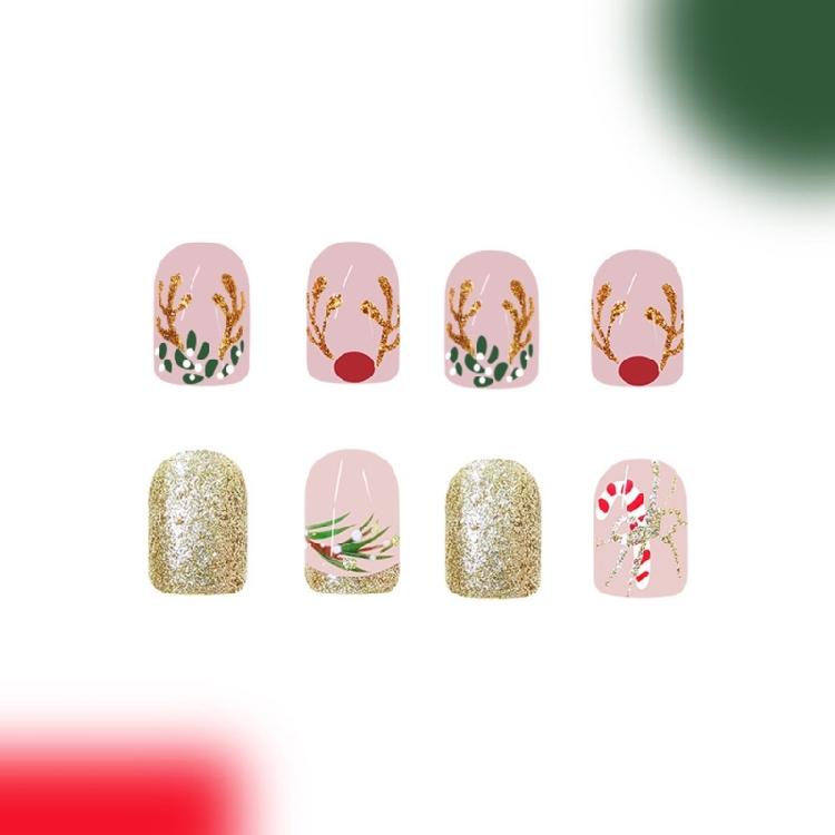 48 Pcs Candy Cane False Nail Christmas Full Cover Stick on Nail Short Square Press On Nail Manicures Supplies