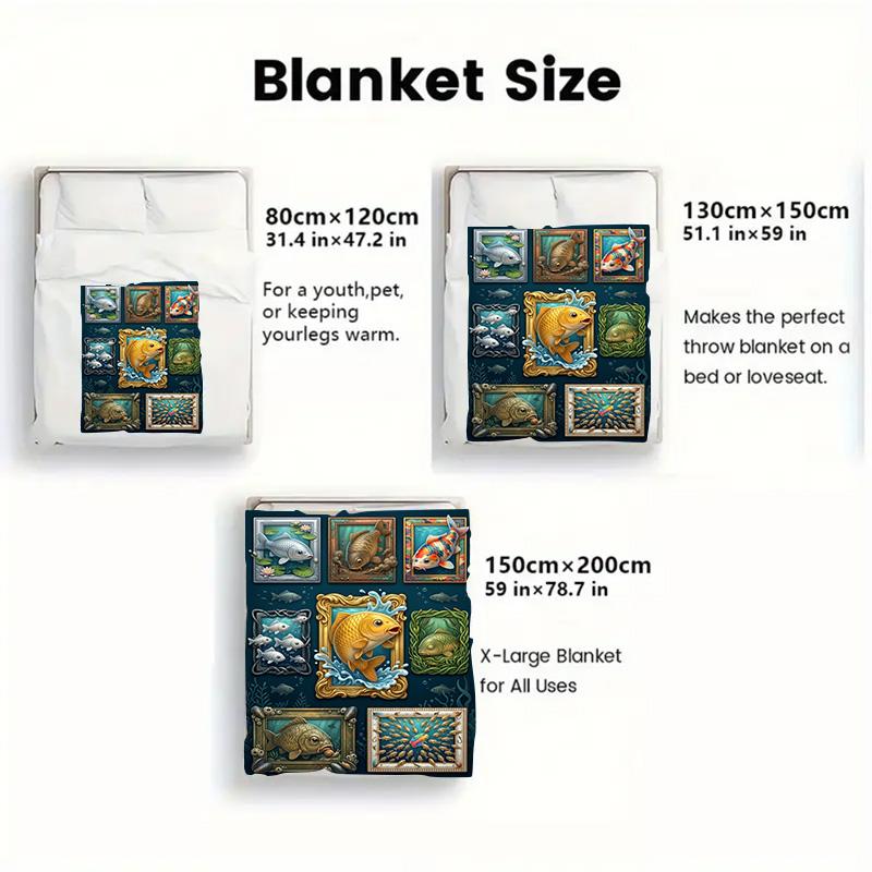 Fish Fantasies 2D Flat Pattern Flannel Blanket, High quality All Seasons, Home Decor, Warmth and Comfort, Perfect for Christmas Gifts.
