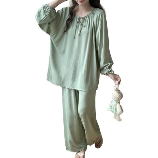 

Комплект пижамы для женщин Топ с длинным рукавом и брюки Комплект одежды для сна Повседневный свободный Домашний костюм Комплект из 2 предметов для весны и осени зелёный