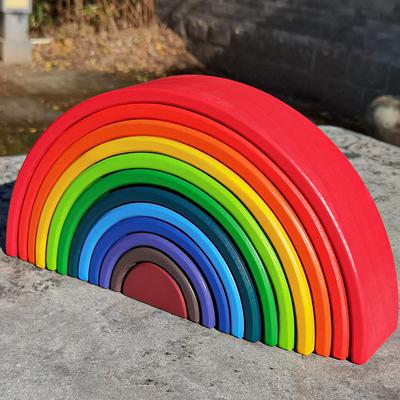 Frühkindliche Bildung Regenbogen Großer Stapel Musik Bausteine Zusammenbau 12 Stück Gewölbter Pädagogischer Baby Stapelturm Holzspielzeug