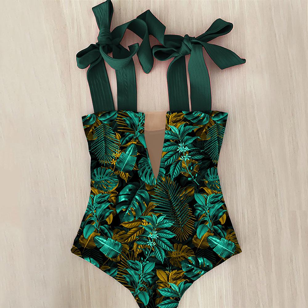2026 New Sexy One Piece Swimsuit Shoulder Strappy Swimsuit Print Floral Swimwear Women Backless Bathing Suit Beach Wear Monokini