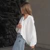 Temperament white stand-up collar shirt women's 1116 autumn old money style loose women's shirt medium and long women's clothing