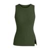 Women Sleeveless Tank Top Slim Fit Ribbed Knit Round Neck Split Hem Casual Summer Shirt