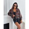 Women's Leopard Print Long Sleeve Short Jacket - Autumn/Winter Collection