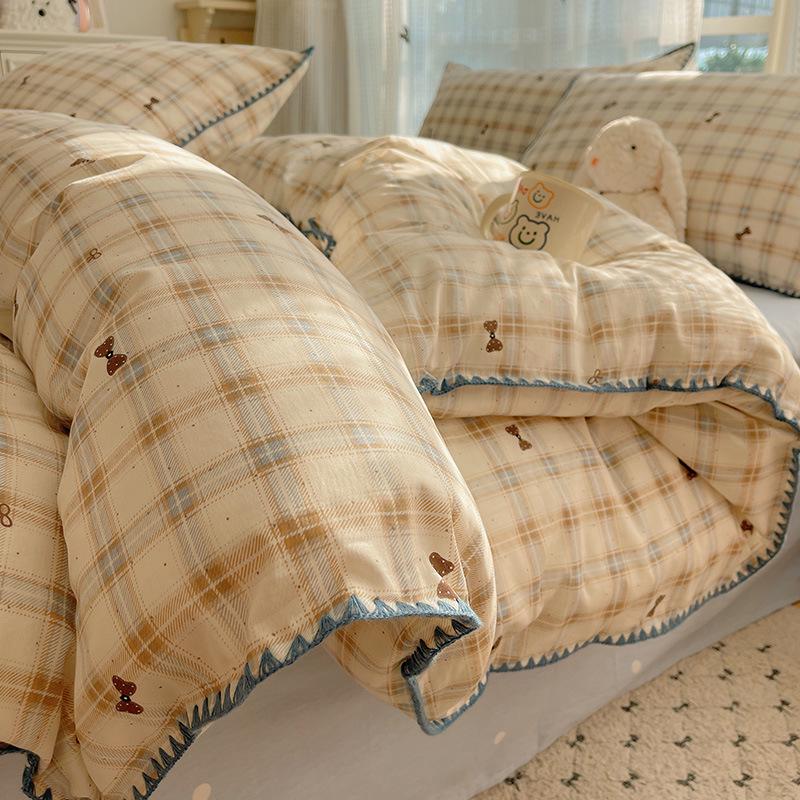 Ins Style 100% Pure Cotton Bedding Set: Duvet Cover and Sheet, Available In Four-Piece or Single Three-Piece Options