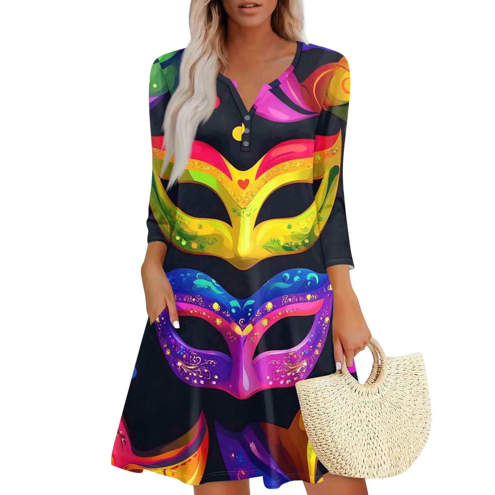 

Women s Dress Loose V Neck Three-quarter Sleeve With Pockets Dress XL жовтий
