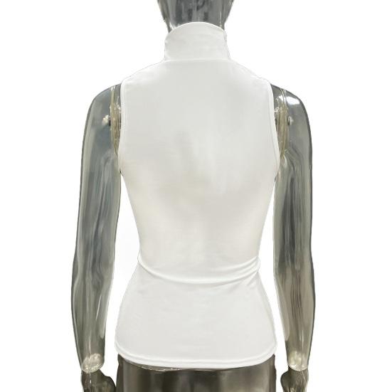 Women Tops Half High Collar Sleeveless Solid Color Stretchy Tops Slim Fit