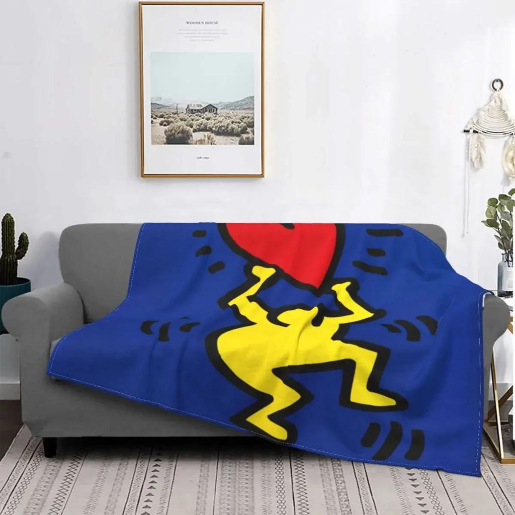 Dancing In The Wind Colorful Theme Flannel Throw Blanket Soft Cozy Haring Geometric Paintings Art for Bedroom Couch Home Decor