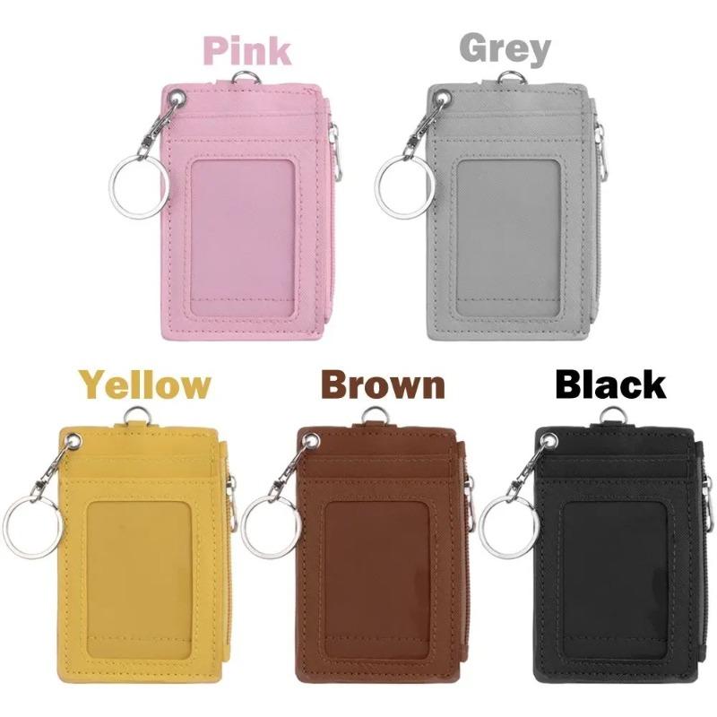 Portable Leather Business ID Card Credit Card Badge Holder Coin Purse Wallet Keychain