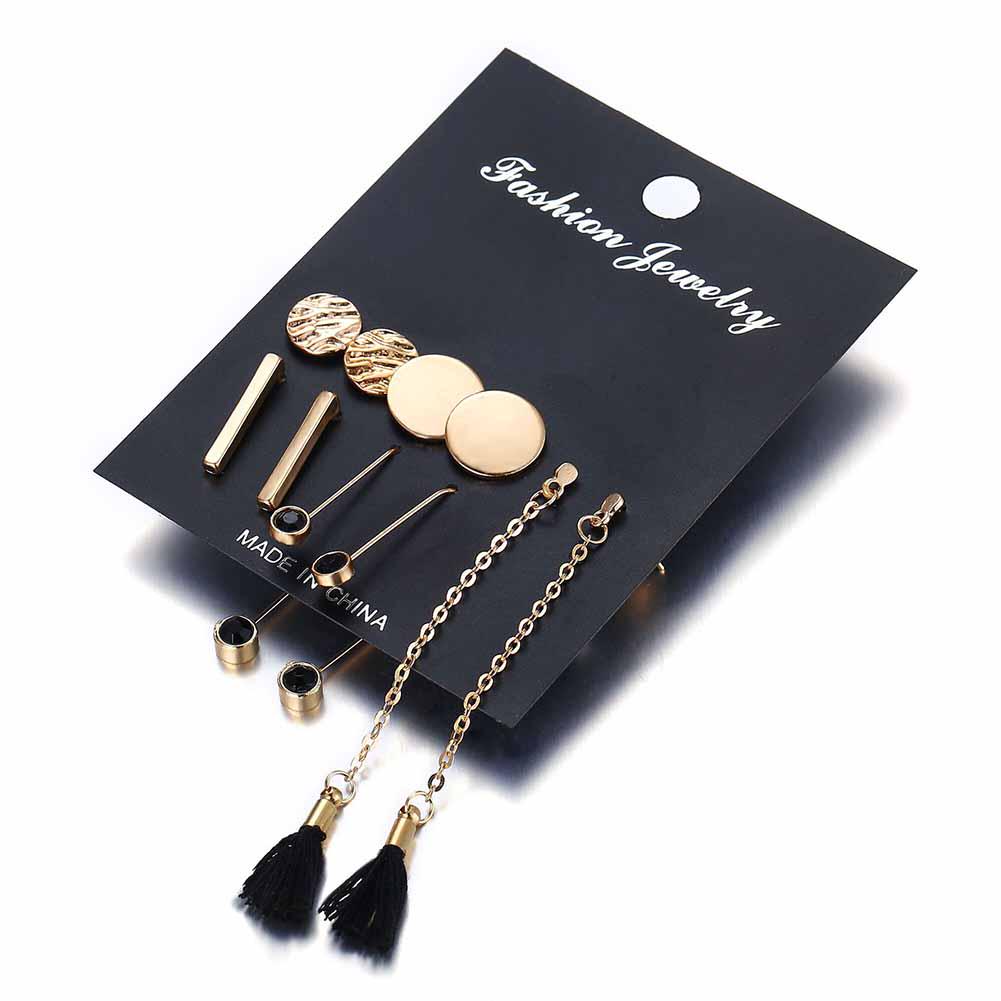 5 Pairs/set Women Fashion Long Tassel Round Stud Earrings Set