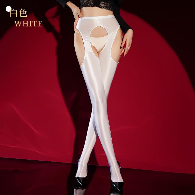 Four-Sided Hollow Open-Crotch Glossy Stockings Sexy Smooth Leggings Bodybuilding Tight Yoga Pants