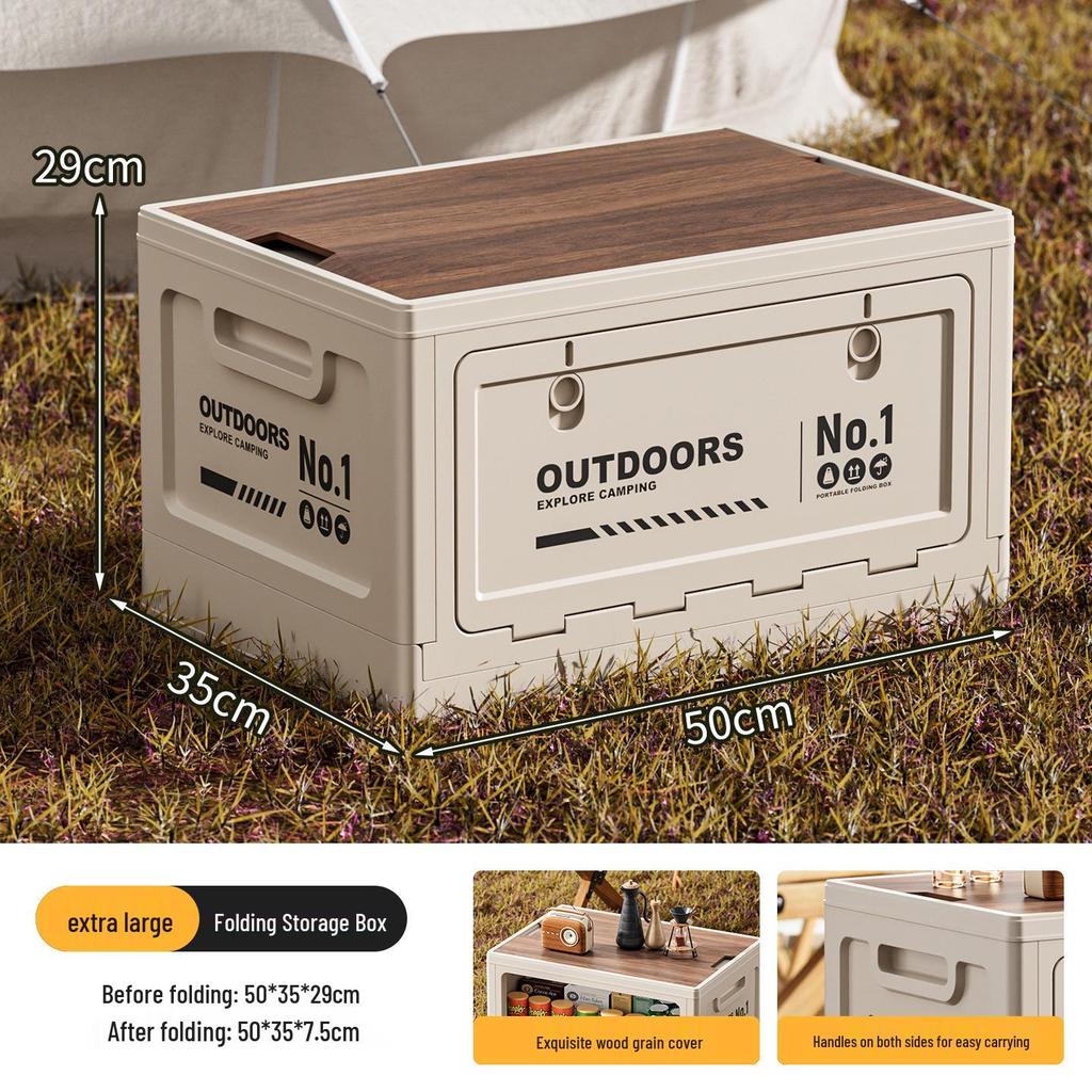 Extra Large Outdoor Storage Box: Side-Opening, Wood Lid, Foldable Camping & Car Trunk Organizer