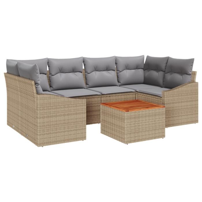 VidaXL Ensemble de Canapé de Jardin en 7 pièces avec Coussins Beige en Rattan Poly Acacia 3347784