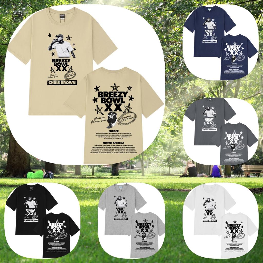 Rapper Chris Brown Breezy Bowl XX 2025 Tour Merch T-shirt Men Women Fashion Hip Hop T Shirt Oversized Cotton Casual T-shirts Top