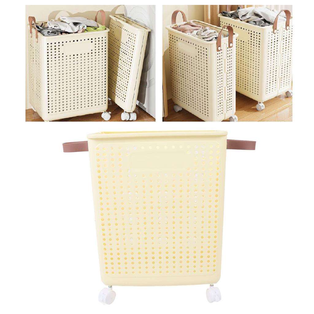 Slim Laundry Basket Foldable Space Saving Sturdy PP Plastic Narrow Clothes Hamper for Bathroom Corner Crm White