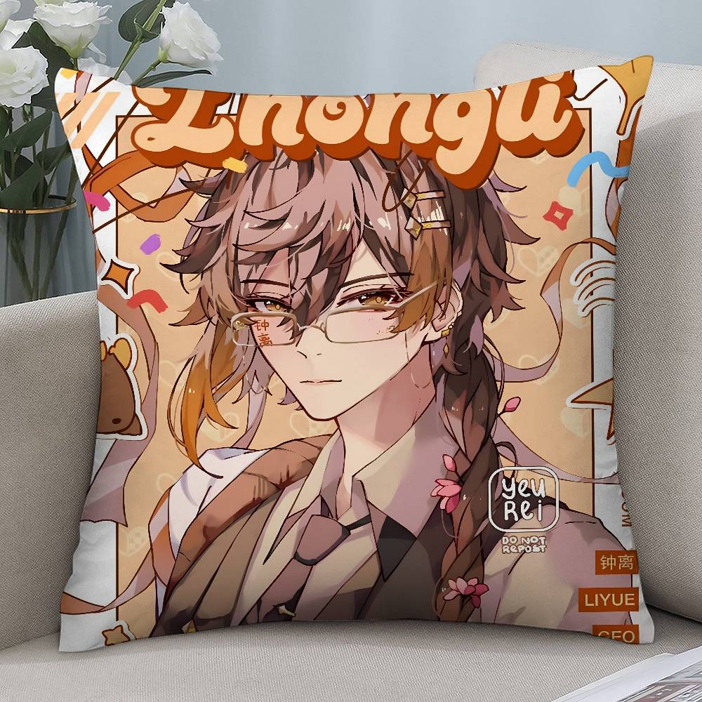 Anime Game G-Genshin Pillow Case Short Plush Double-sided Print Square Throw Pillow Covers Sofa Home Cushion Decor