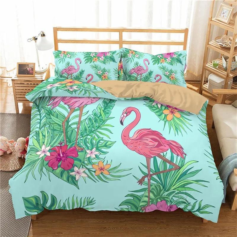 Comforter Girls Flamingo Twin Queen Tropical Leaves Floral Bedding Set For Teen Women Room Dorm Decor Hawaiian Comforter