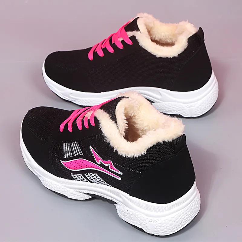 Zima Plus Aksamit Zagęszczone Ciepłe Damskie Buty Antypoślizgowe na Grubej Podeszwie na Płaskim Obcasie Sportowe Wysokie Casualowe Damskie Bawełniane Buty