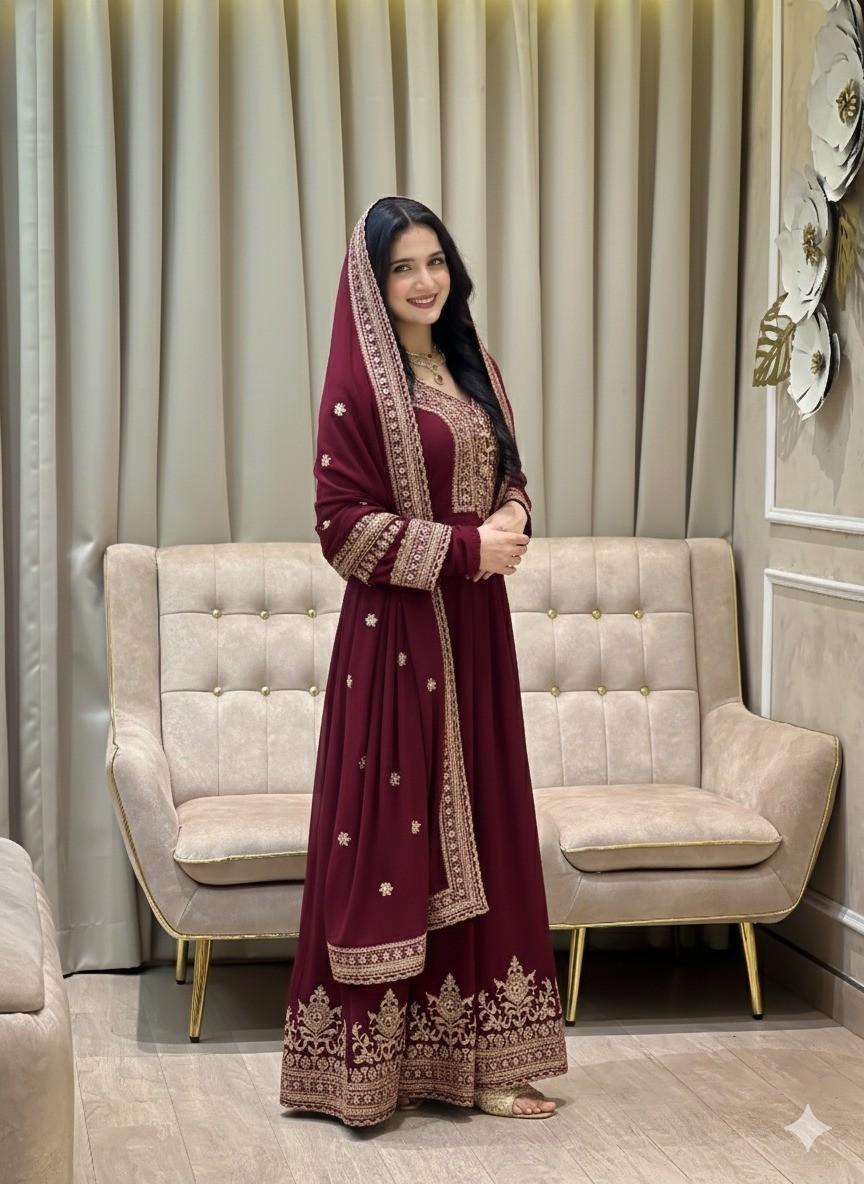 Indian Anarkali Gown with Dupatta Set Bollywood Party Wedding Wear Ethnic Suit M-38 малиновый