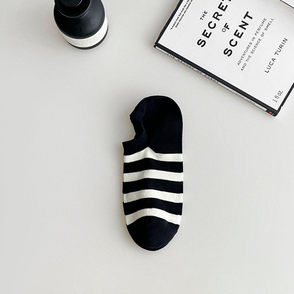 Men's Striped Cotton Boat Socks: Non-Slip, Sweat-Absorbent, Deodorant, and Thin for Spring To Autumn.