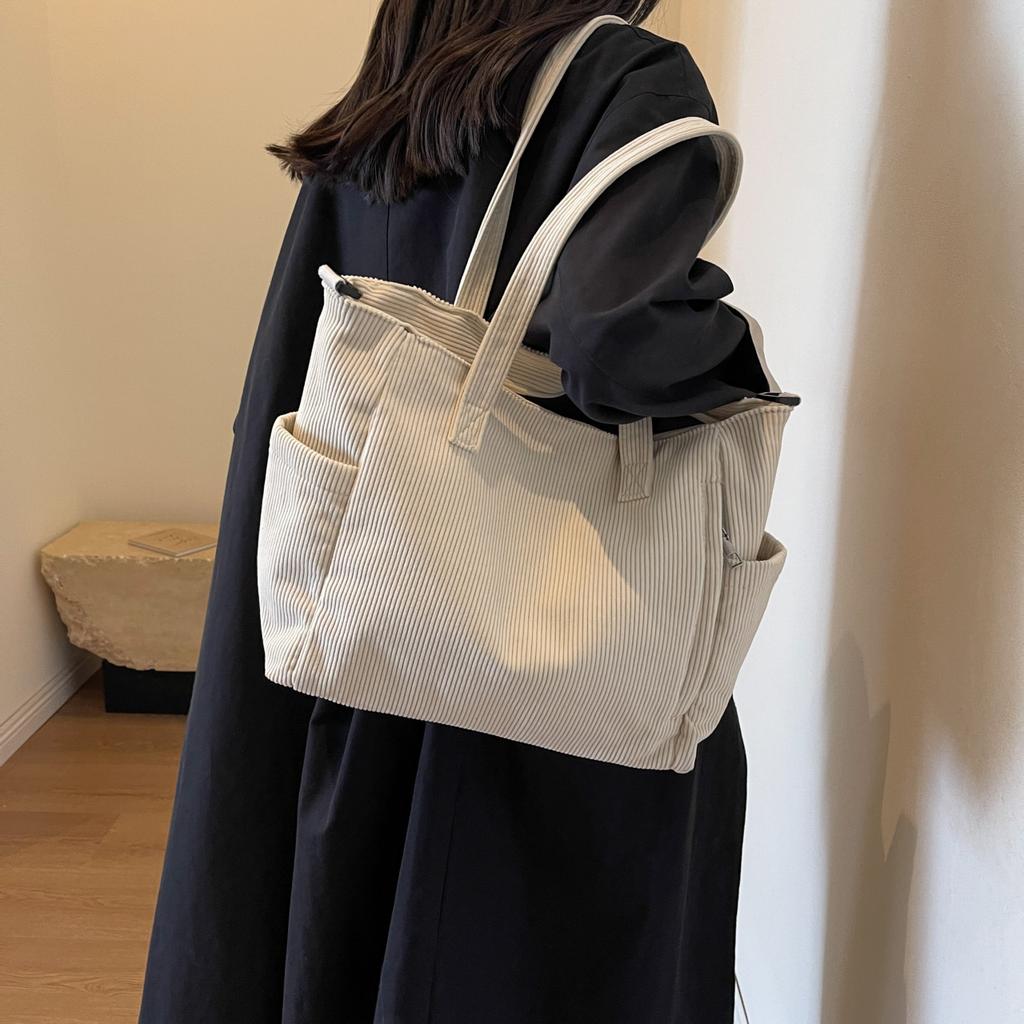 New corduroy bag women's commuting large-capacity simple student class shoulder handbag work messenger bag