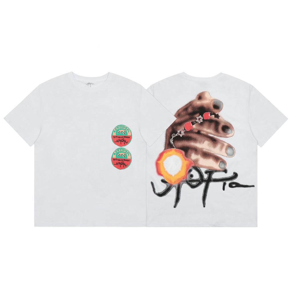 24S grenzüberschreitende Trendmarke Travis Scott Utopia Joint-Album geometrisches Graffiti kurzärmeliges T-Shirt Herren und Damen halblang