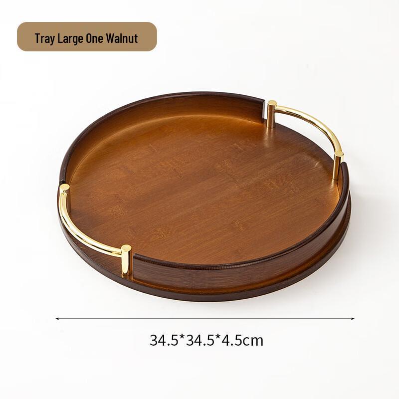 Brown Round Bamboo Tea Tray with Handle